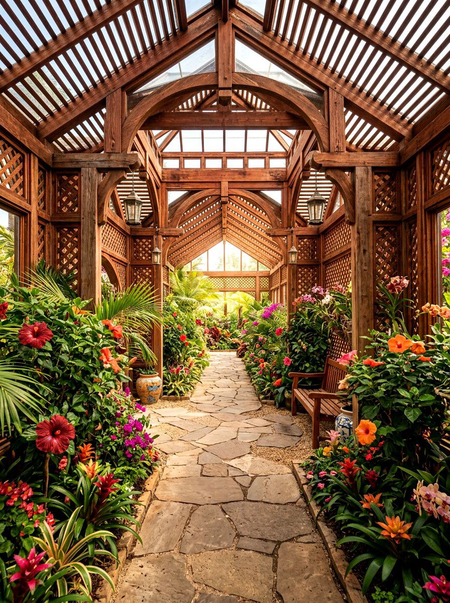 Redwood Slat Greenhouse Walkway - 30 greenhouse walkway ideas