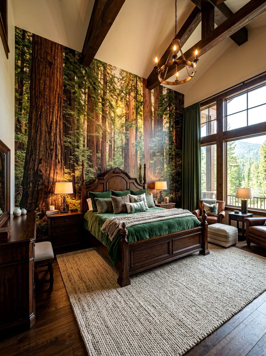Redwood forest wall mural - 30 landscape mural bedroom ideas