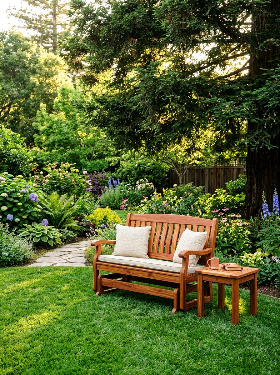 Redwood garden glider - 30 wooden patio furniture ideas