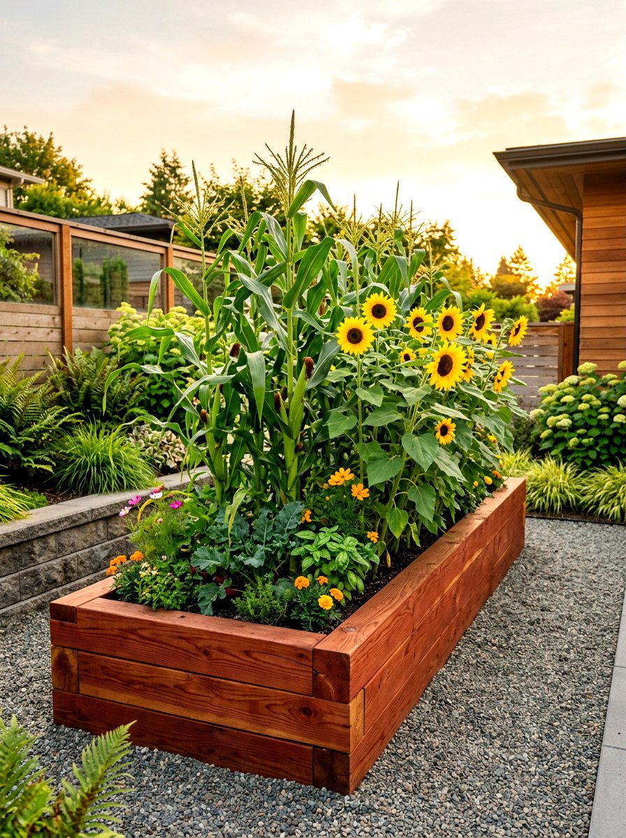 Redwood garden planter bed - 30 modern raised bed ideas