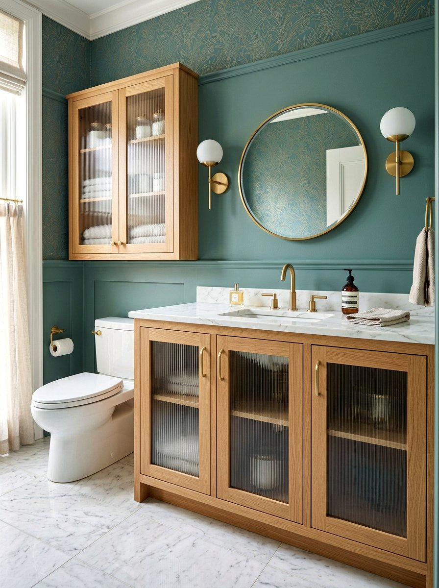 Reeded Glass Cabinet Powder Room - 30 boutique hotel powder room ideas