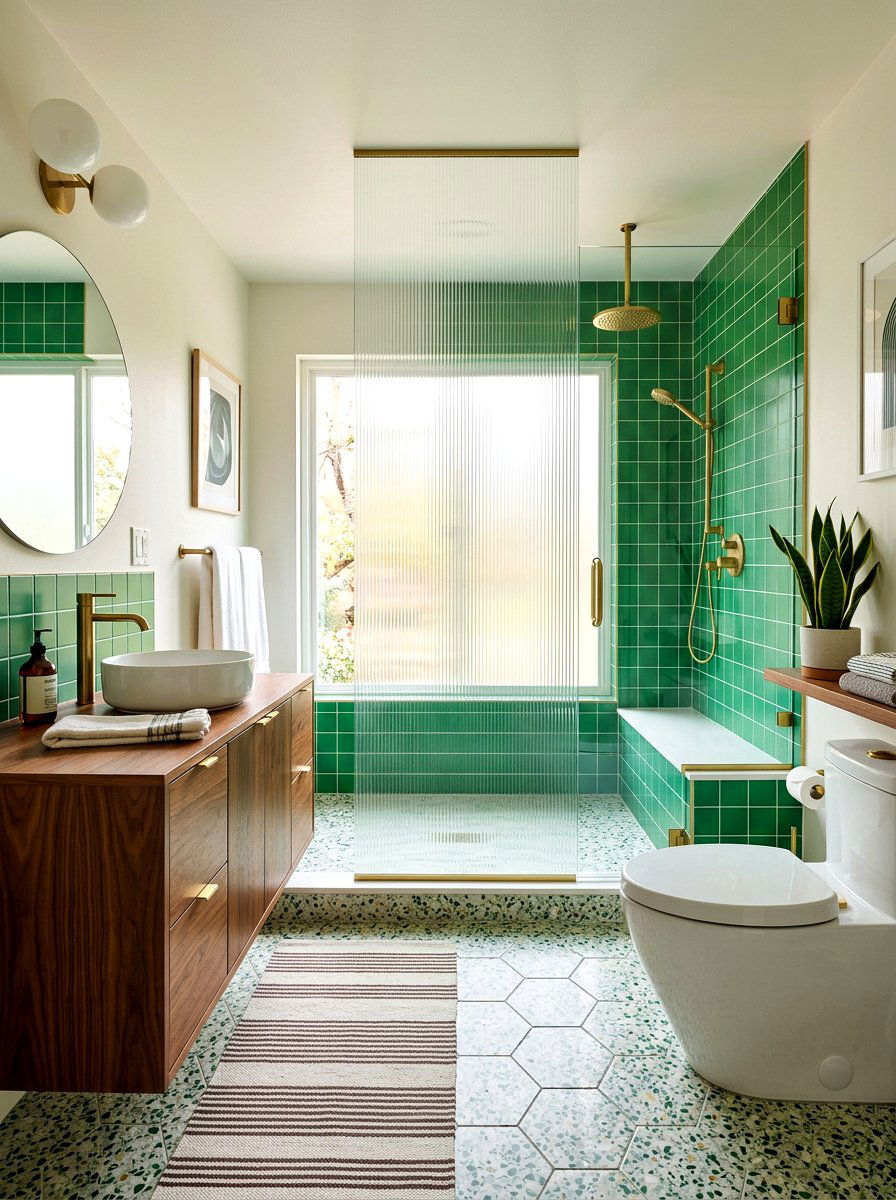 Reeded Glass Panel - 30 shower window privacy ideas