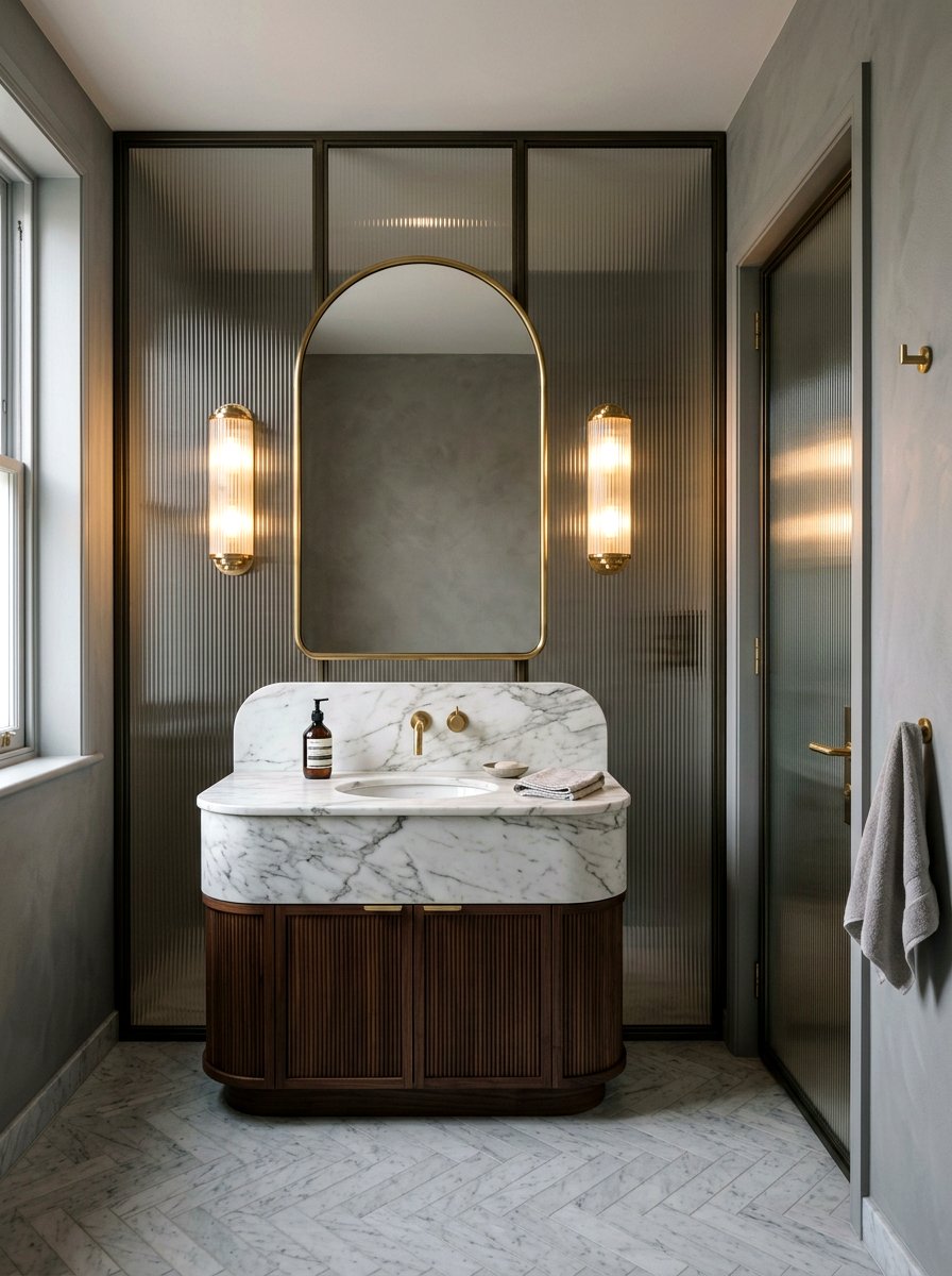 Reeded glass powder room - 30 spa like powder room ideas
