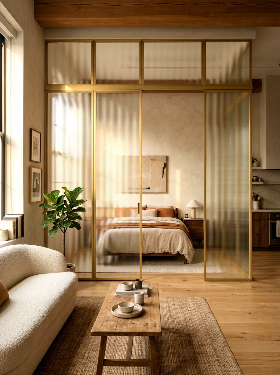 Reeded glass screens - 30 broken floor plan apartment ideas