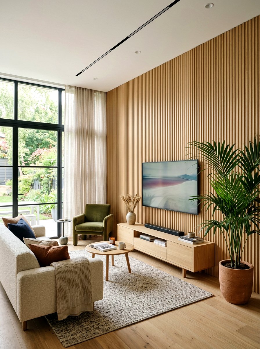 Reeded wall panels - 30 acoustic living room ideas