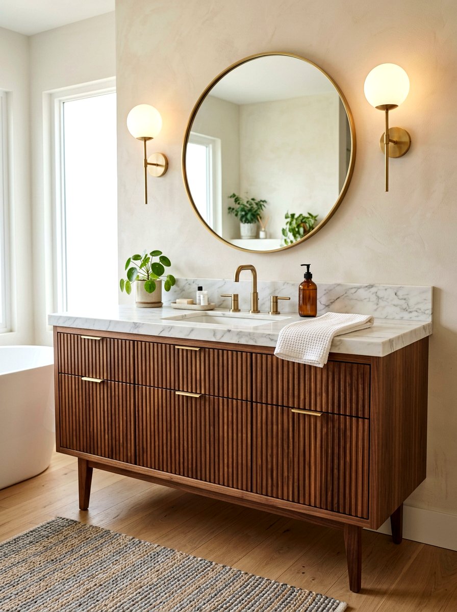 Reeded wood cabinet - 30 mid century bathroom ideas