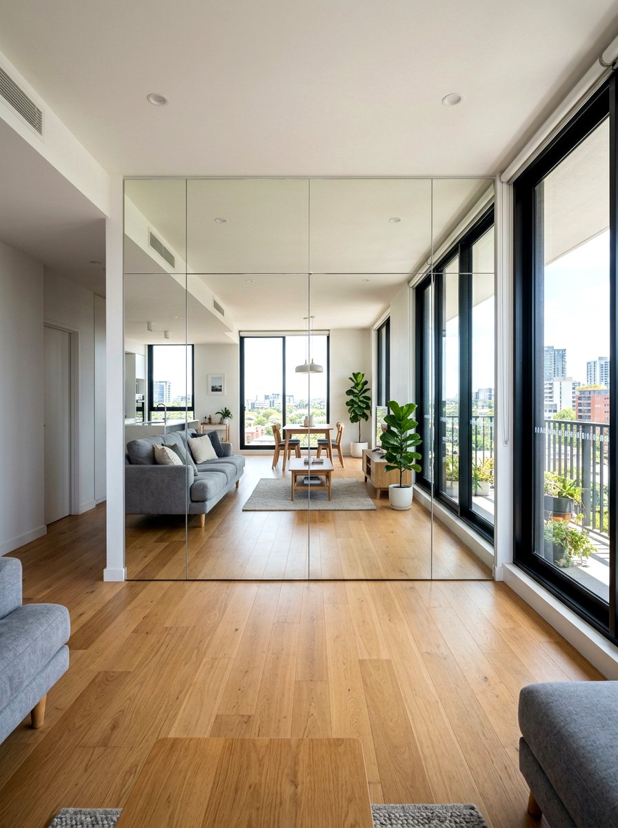 Reflective Mirror Wall Studio - 30 editorial studio apartment ideas