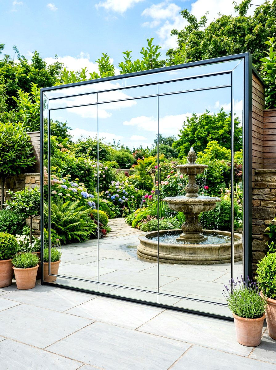 Reflective Mirror Wall - 30 courtyard patio ideas