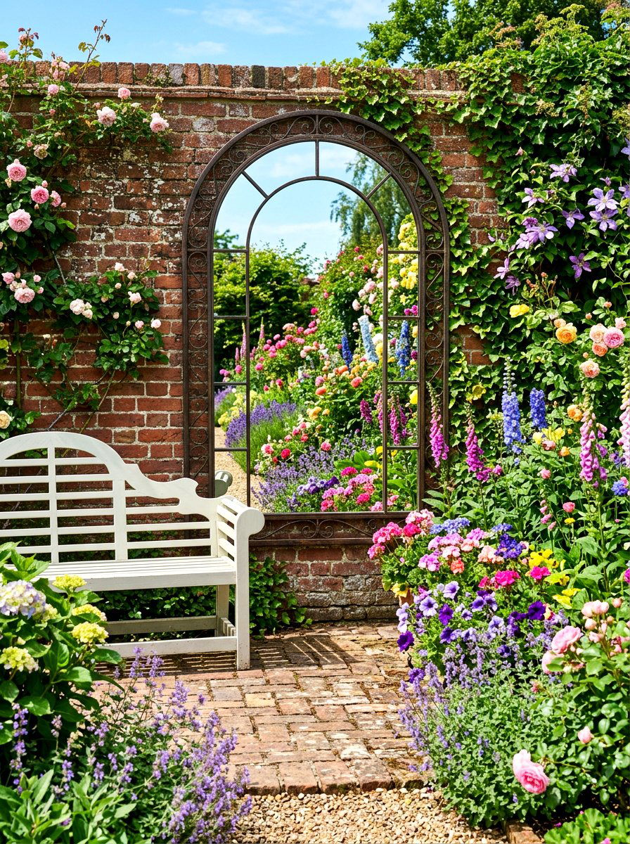 Reflective garden mirror - 30 sensory garden ideas