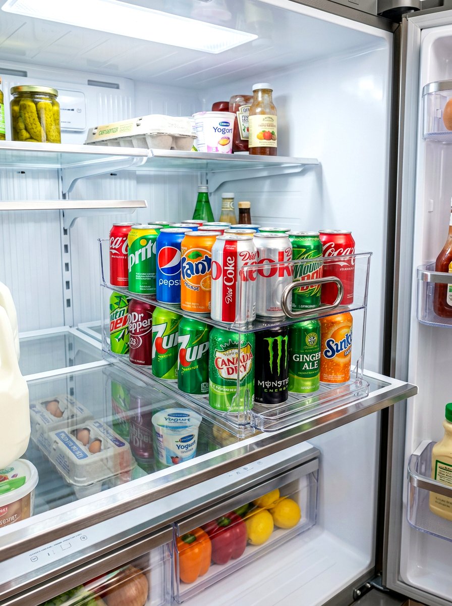 Refrigerator Beverage Can Dispenser - 30 clear bin organization ideas
