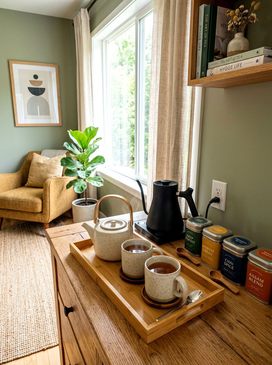 Relaxing tea station for evenings - 30 phone free bedroom ideas for adults