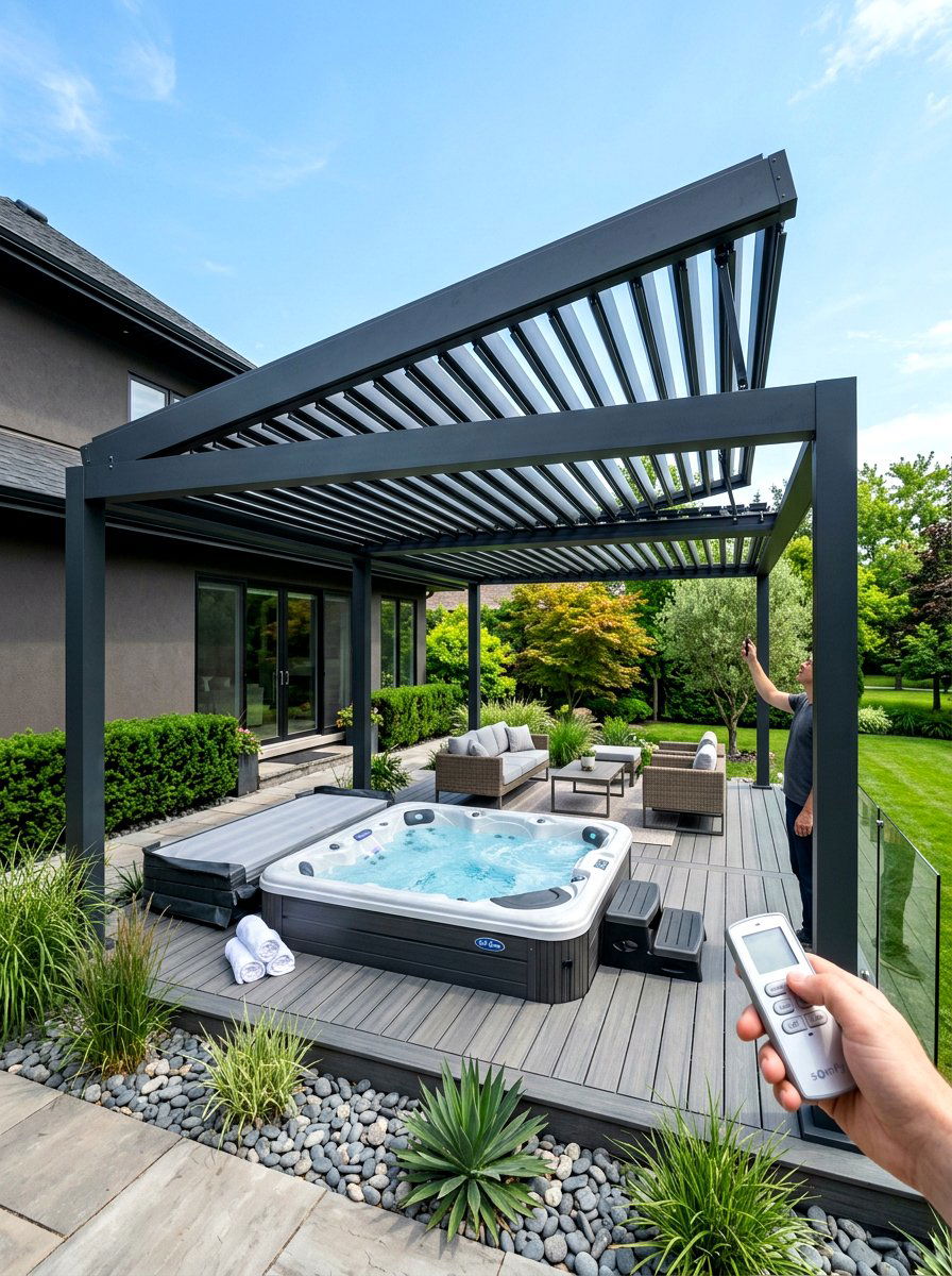 Remote control louvers - 30 pergola roof ideas