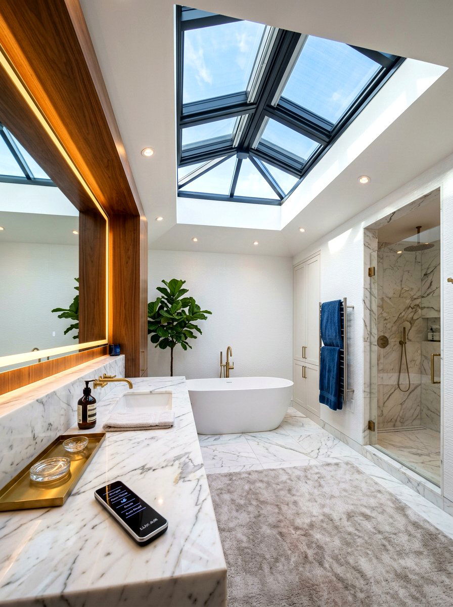 Remote control skylight - 30 bathroom skylight ideas