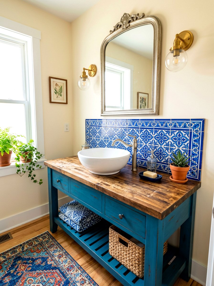 Removable backsplash tile - 30 renter friendly bathroom decor ideas