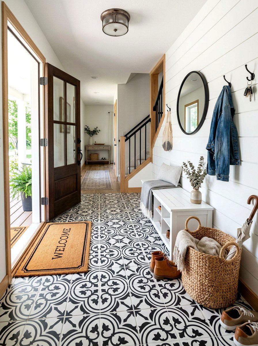 Removable floor tiles - 30 renter friendly entryway ideas