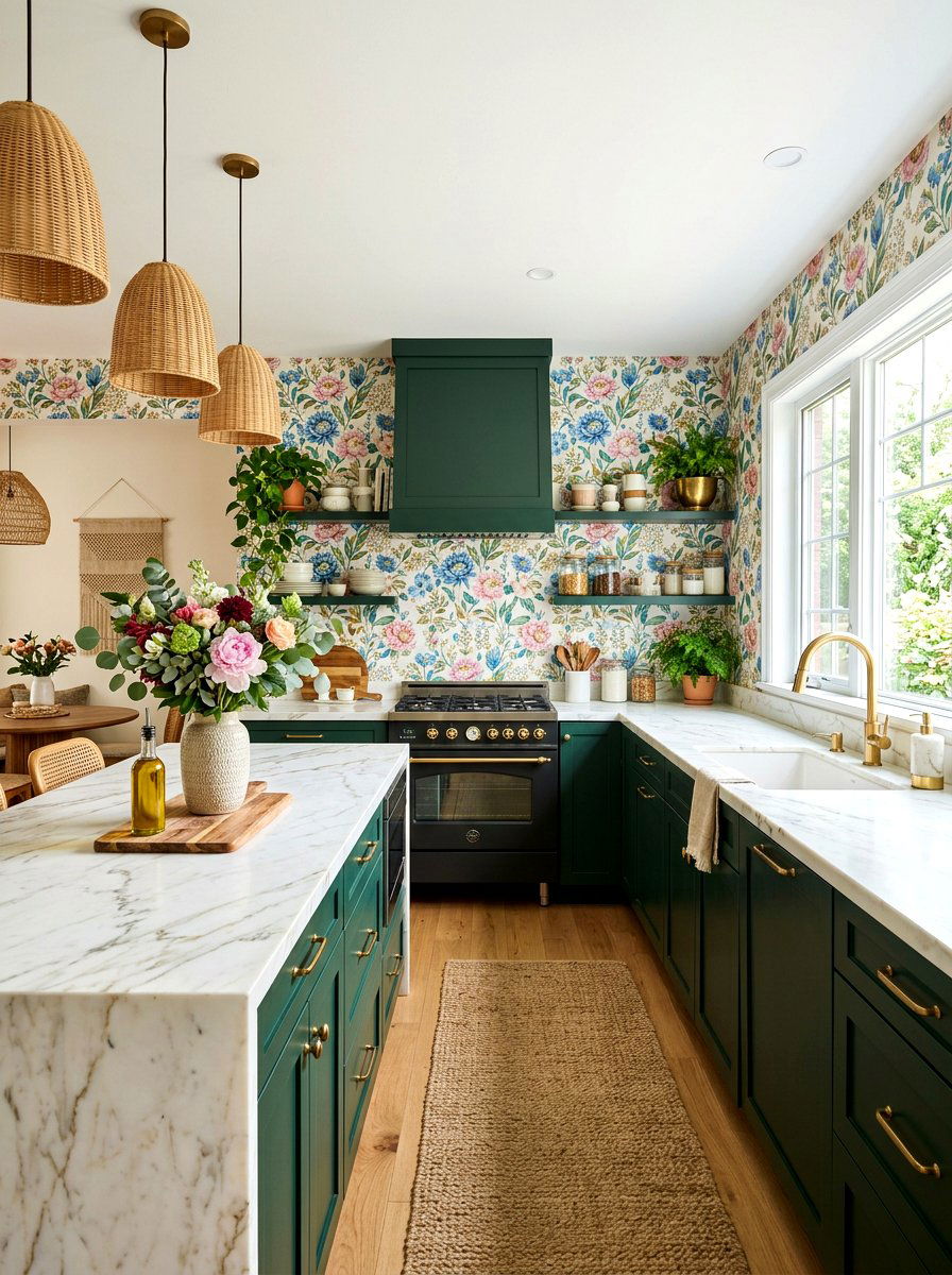 Removable floral wallpaper - 30 rental friendly kitchen backsplash ideas
