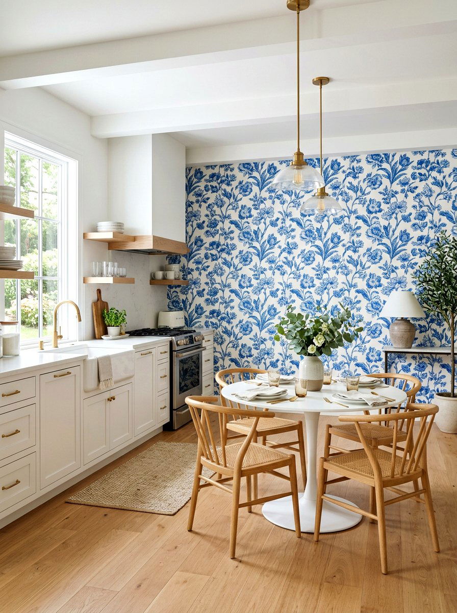 Removable wallpaper accent wall - 30 rental kitchen ideas