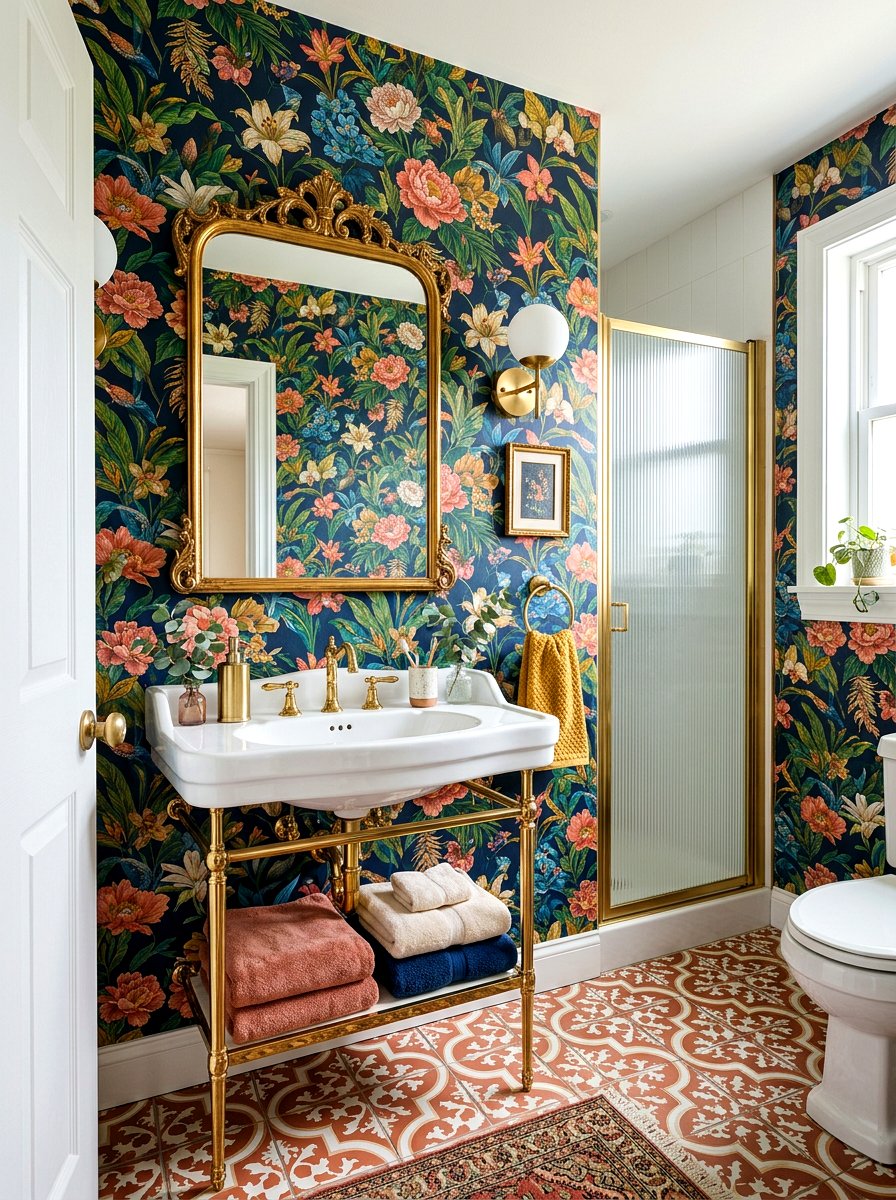 Removable wallpaper bathroom - 30 rental bathroom makeover ideas aesthetic