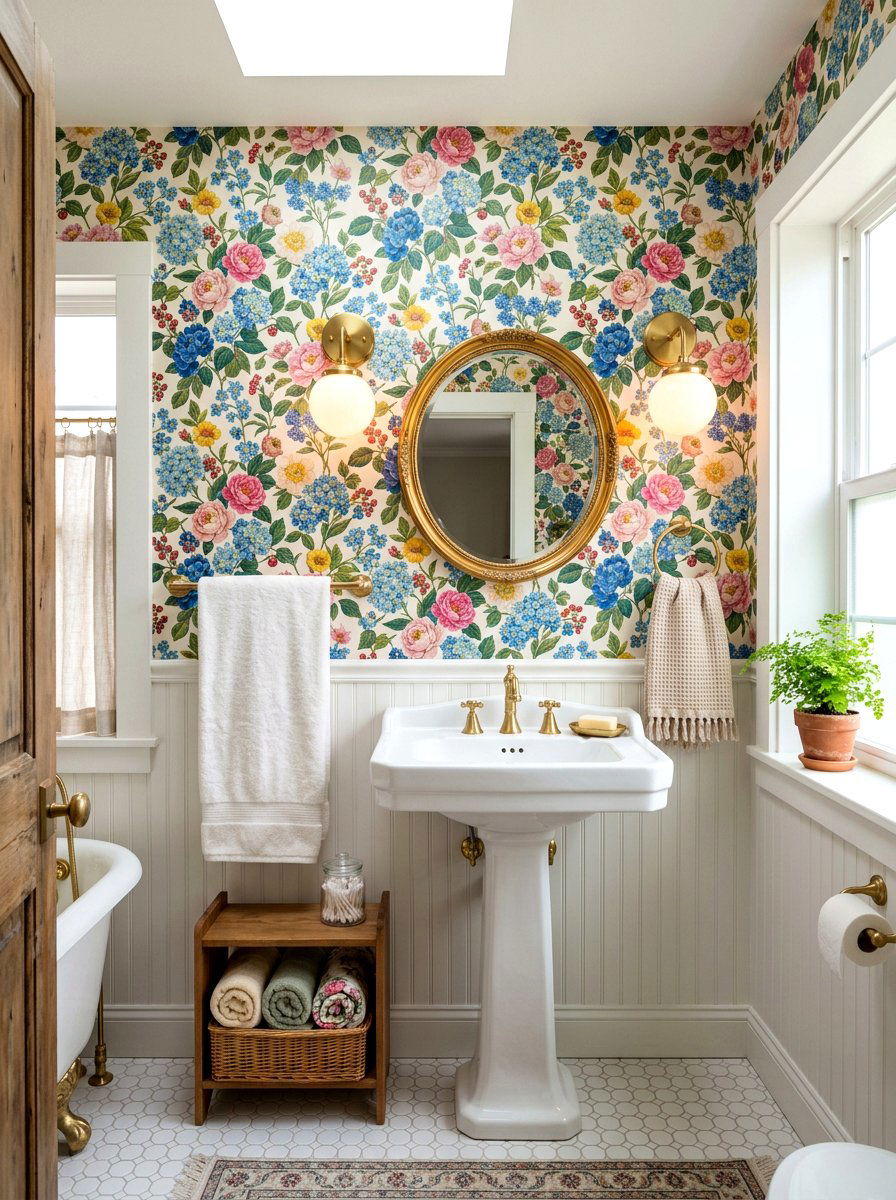 Removable wallpaper bathroom - 30 renter friendly bathroom decor ideas