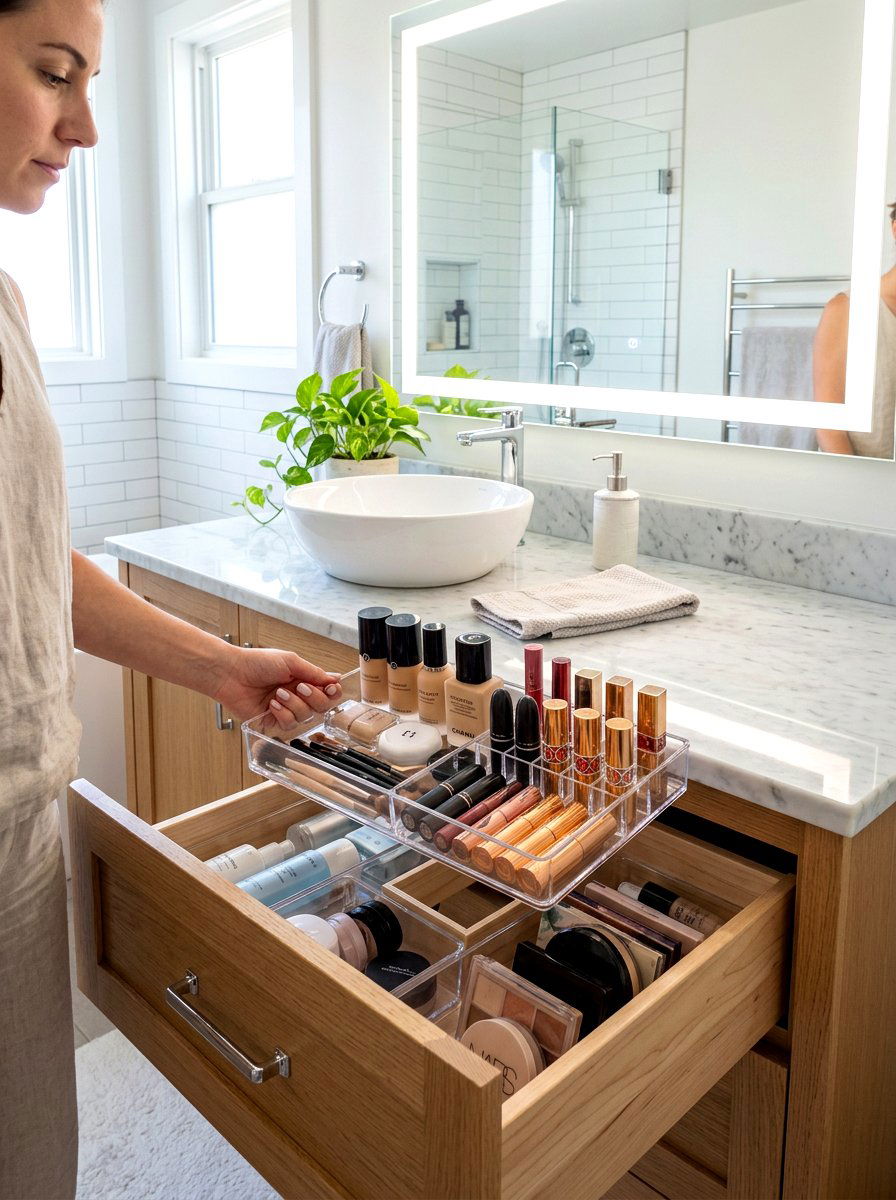Removable wash tray inserts - 30 vanity drawer organization ideas