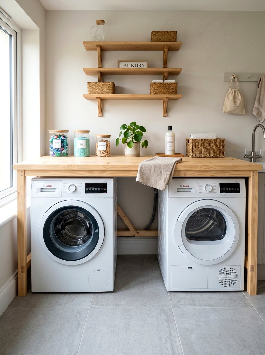 Removable wooden laundry table - 30 countertop over washer dryer ideas