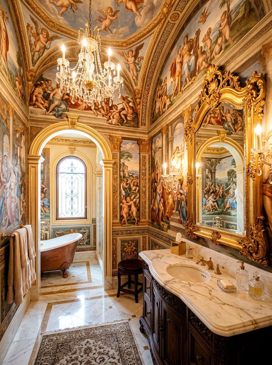 Renaissance Art Mural Bathroom - 30 murals in powder room ideas
