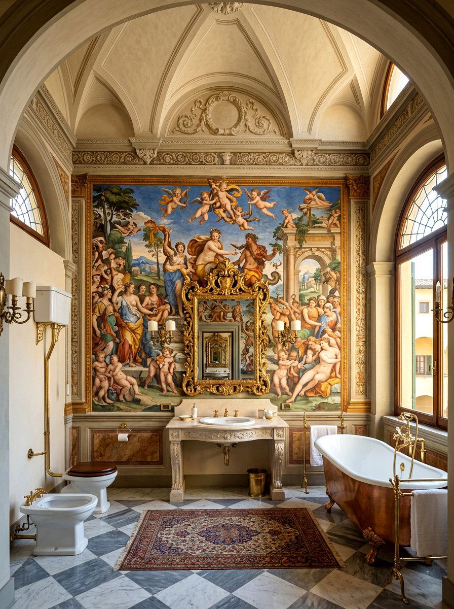 Renaissance art bathroom mural - 30 mural bathroom ideas
