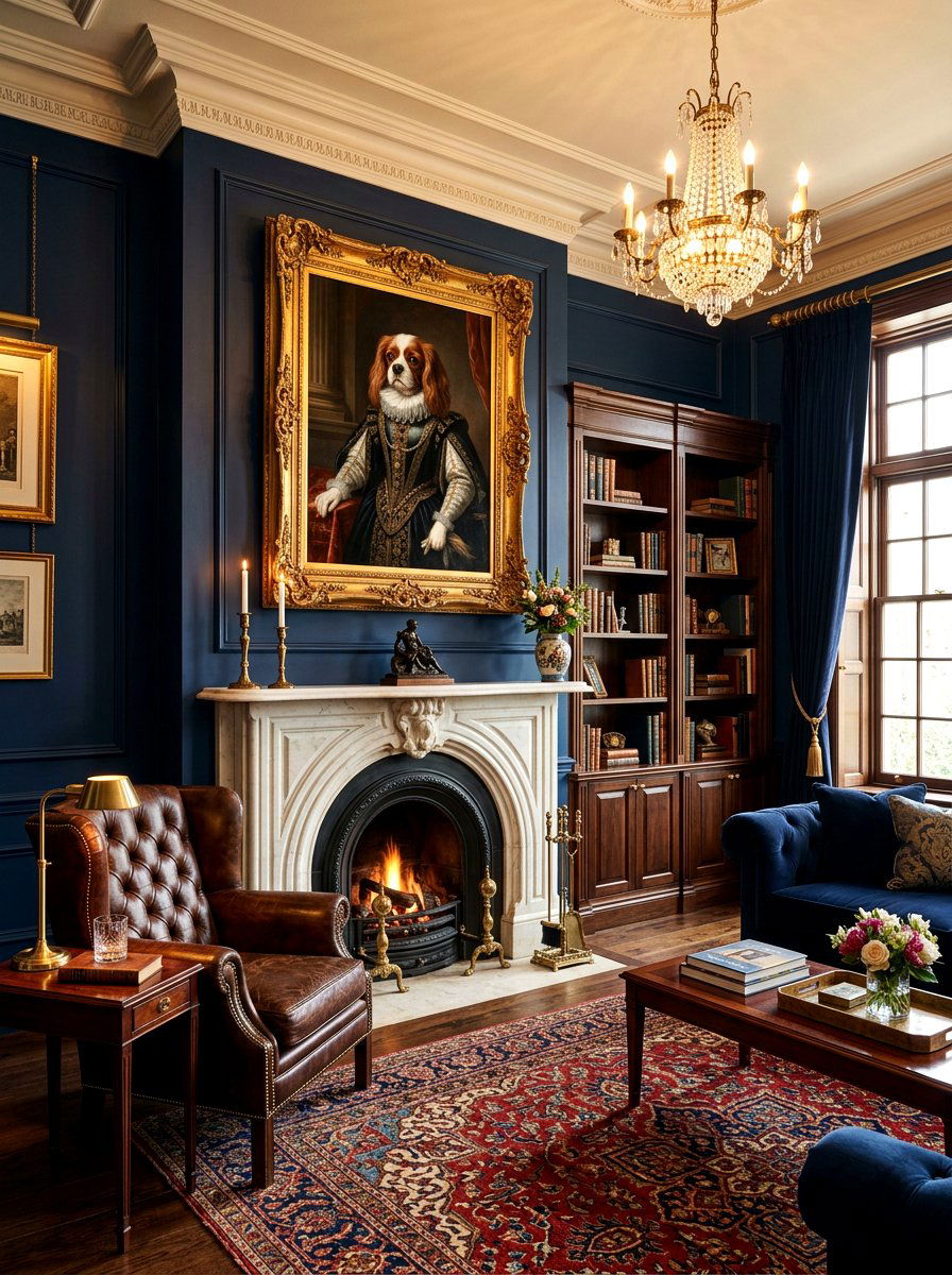 Renaissance pet portrait in ornate frame - 30 pet portrait wall ideas
