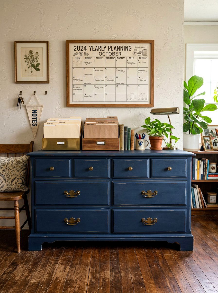 Repurposed Furniture Filing Spot - 30 family command center ideas