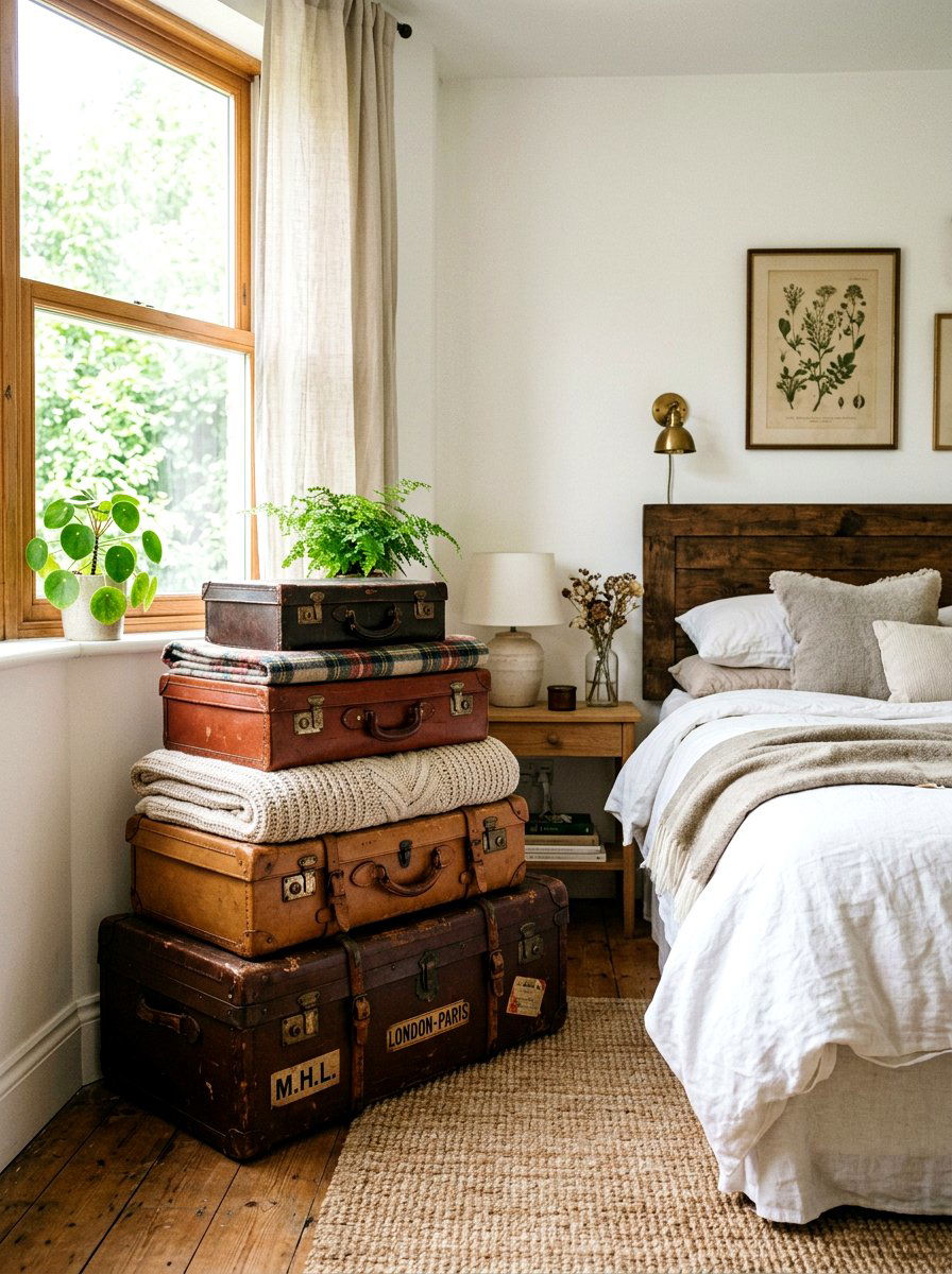 Repurposed Luggage Storage Idea - 30 organizing seasonal decor ideas