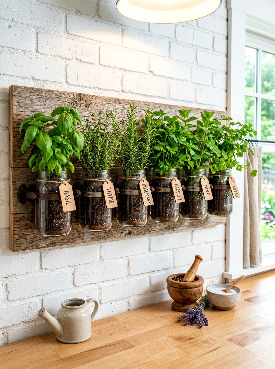 Repurposed Mason Jar Rack - 30 hanging herb garden ideas