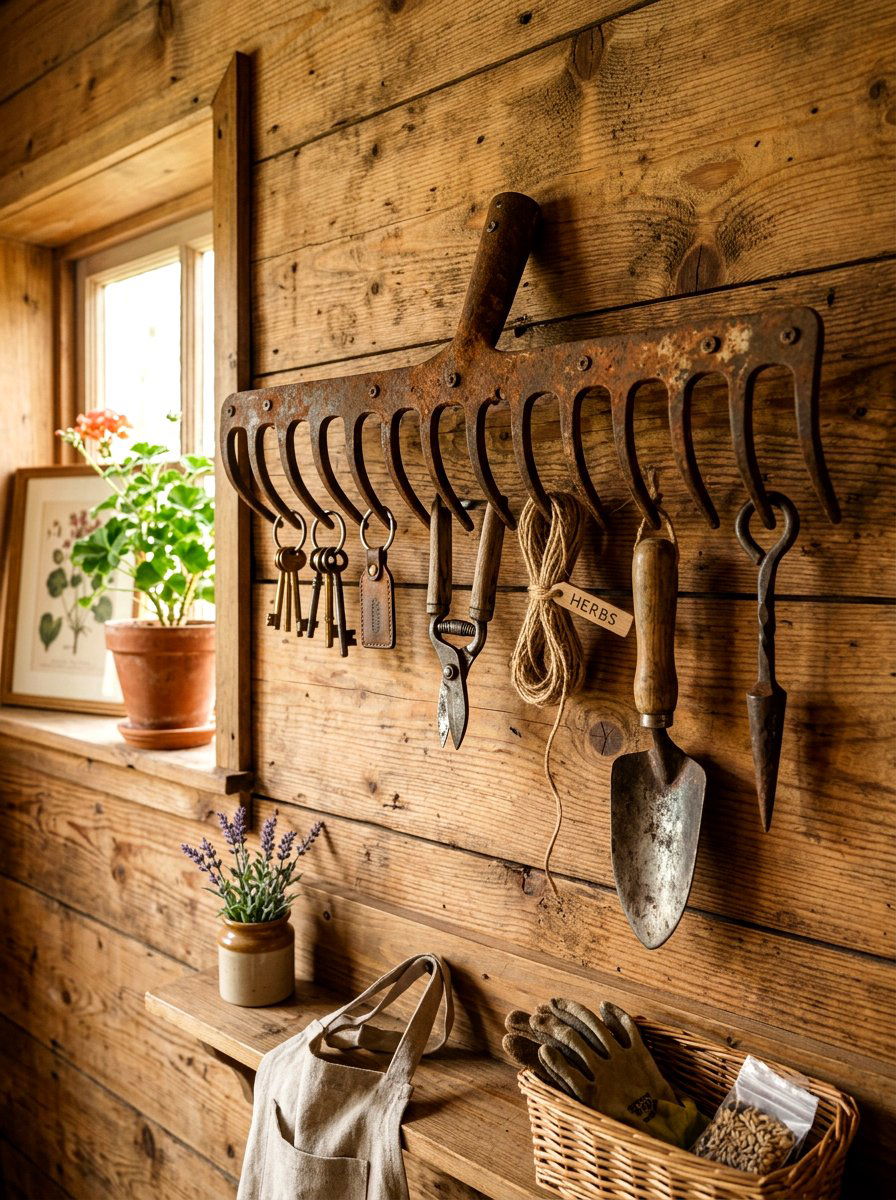 Repurposed Rake Head - 30 garden tool organizer ideas