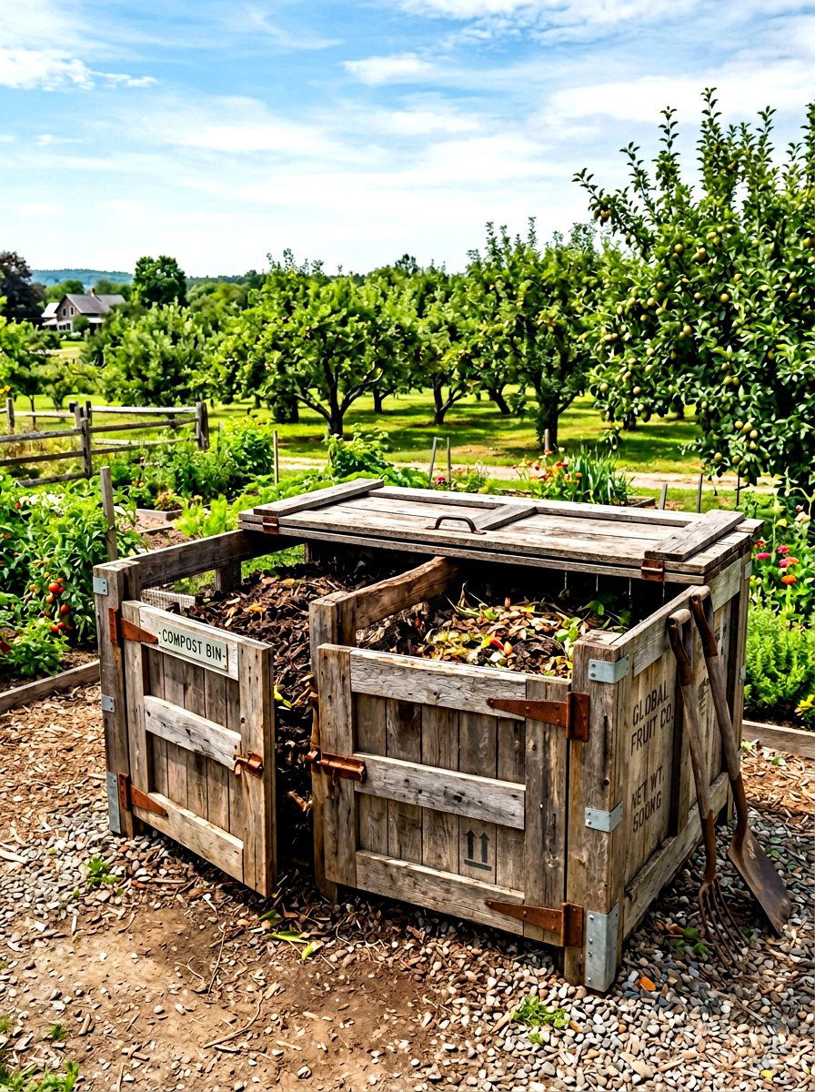 Repurposed Shipping Crate Bin - 30 compost corner ideas