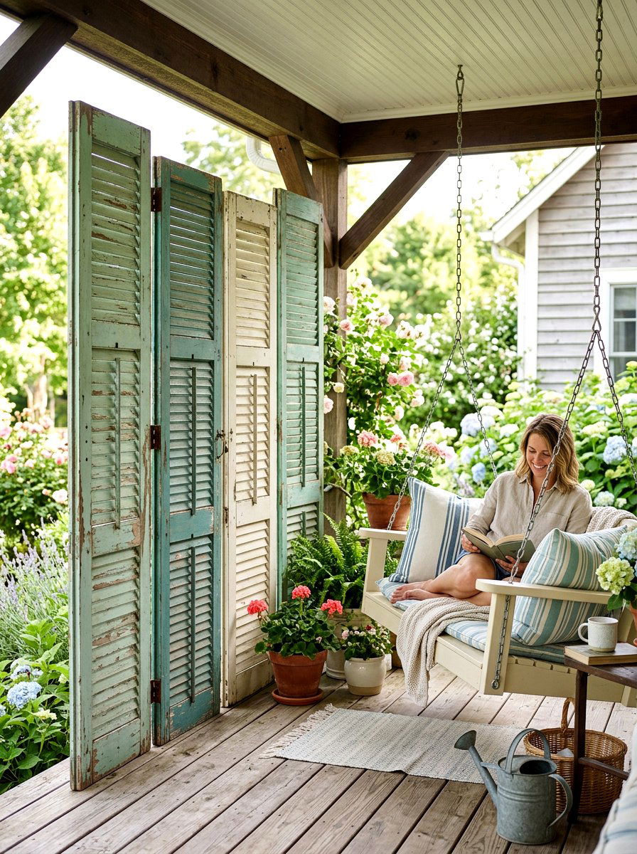 Repurposed Shutter Screen - 30 private patio screen ideas