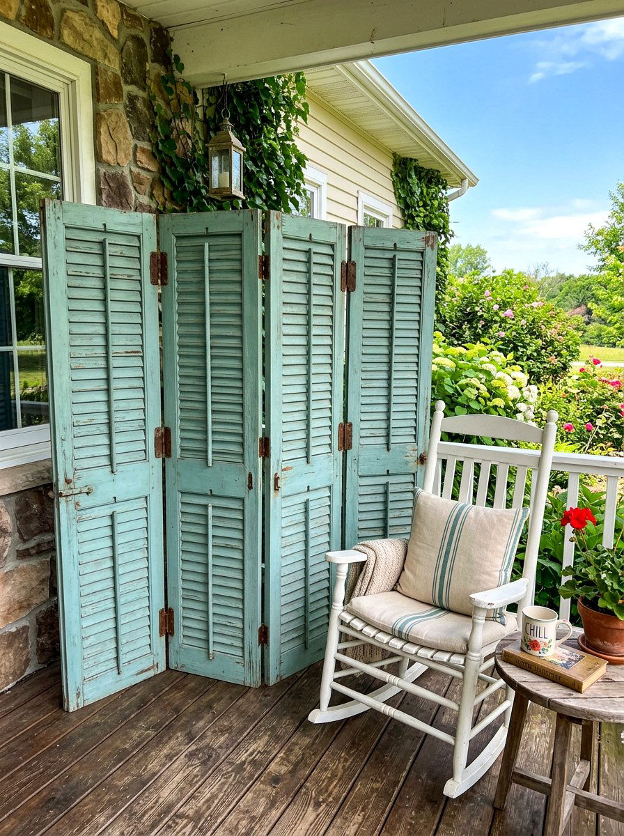 Repurposed Shutter Screen - 30 backyard privacy ideas