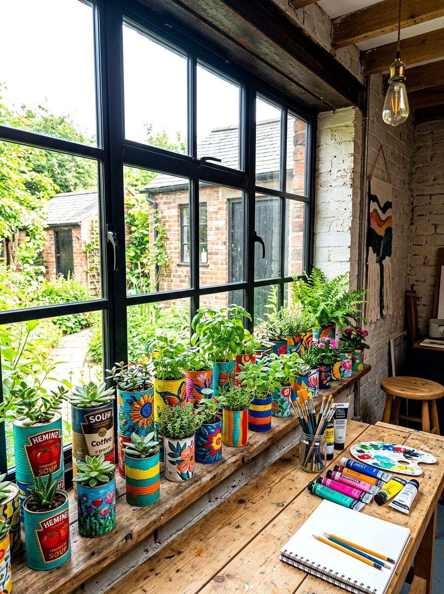 Repurposed Tin Cans - 30 windowsill garden ideas