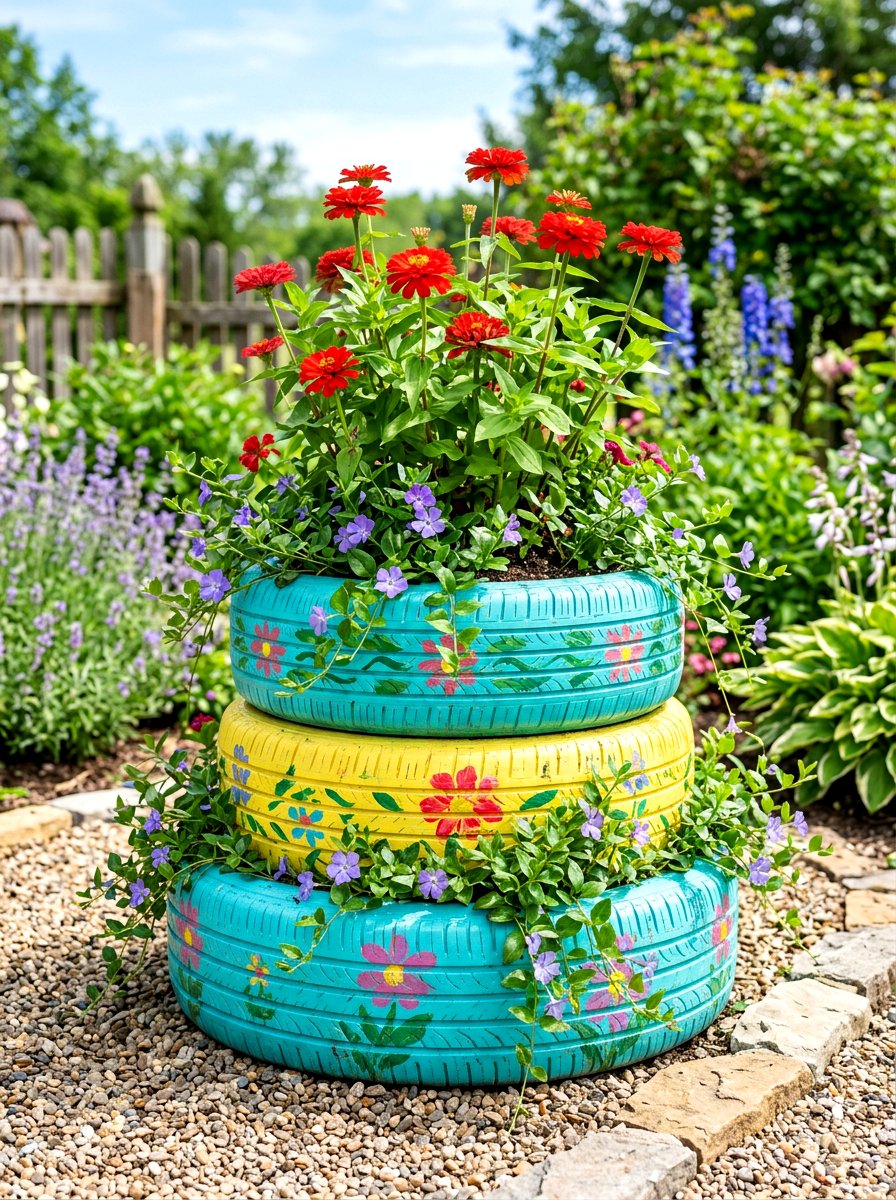 Repurposed Tire Flower Bed - 30 budget flower bed ideas