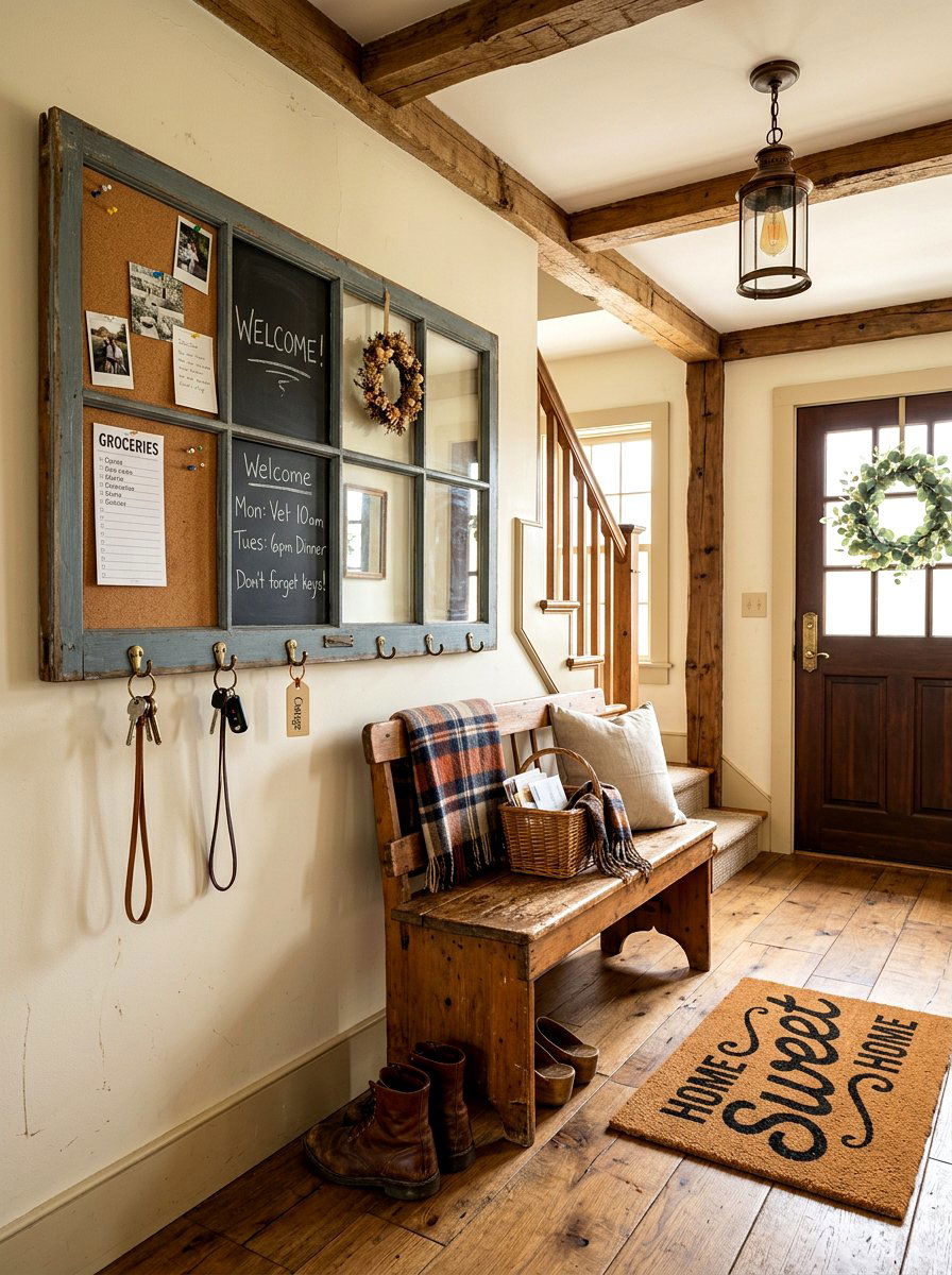 Repurposed Window Frame Message Board - 30 message board wall ideas