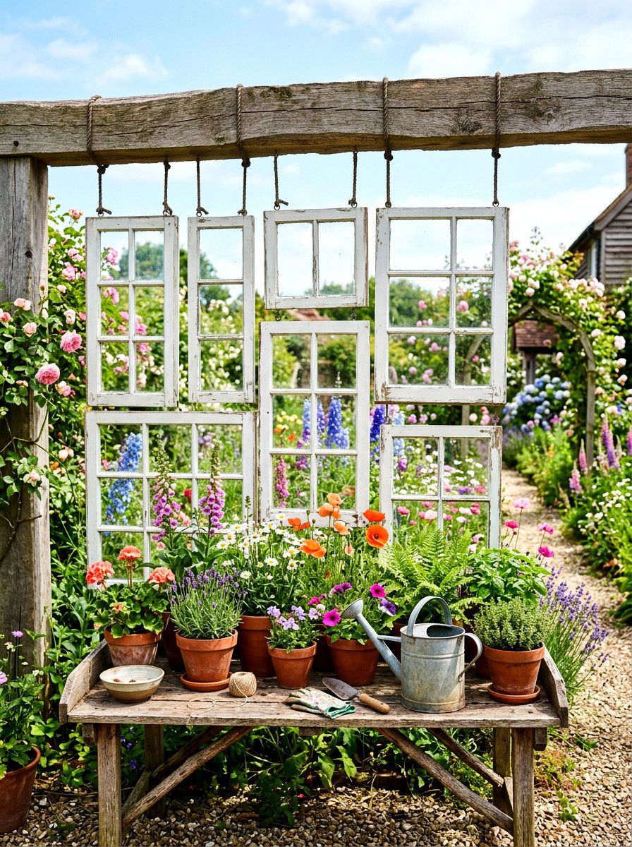 Repurposed Window Frame Partition - 30 backyard divider ideas