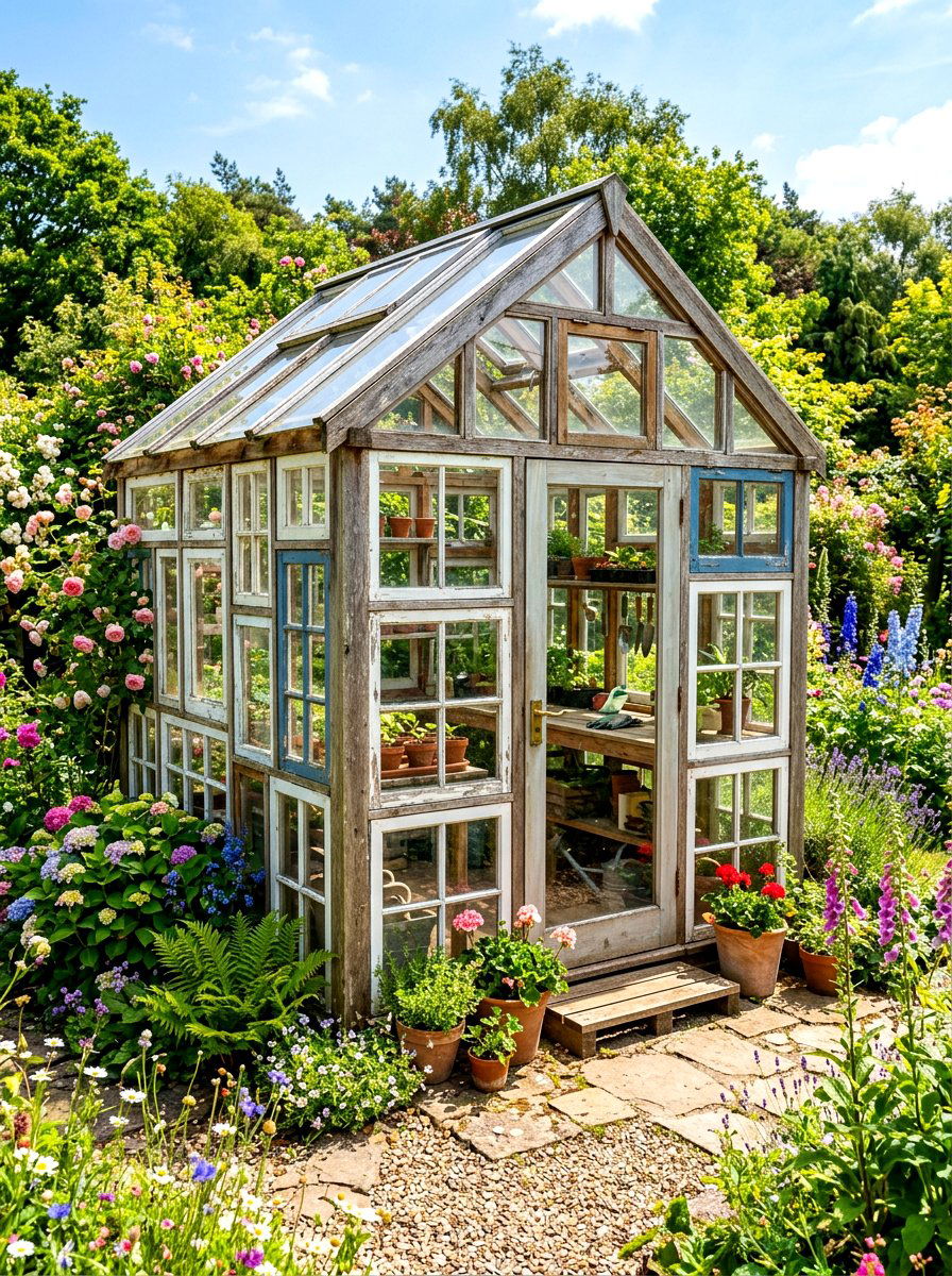 Repurposed Window Potting Shed - 30 potting shed decor ideas