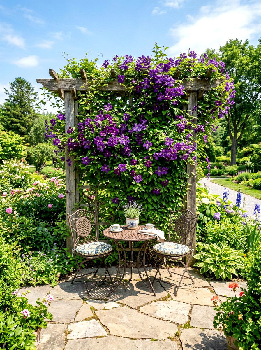 Repurposed Wood Trellis - 30 bohemian backyard ideas