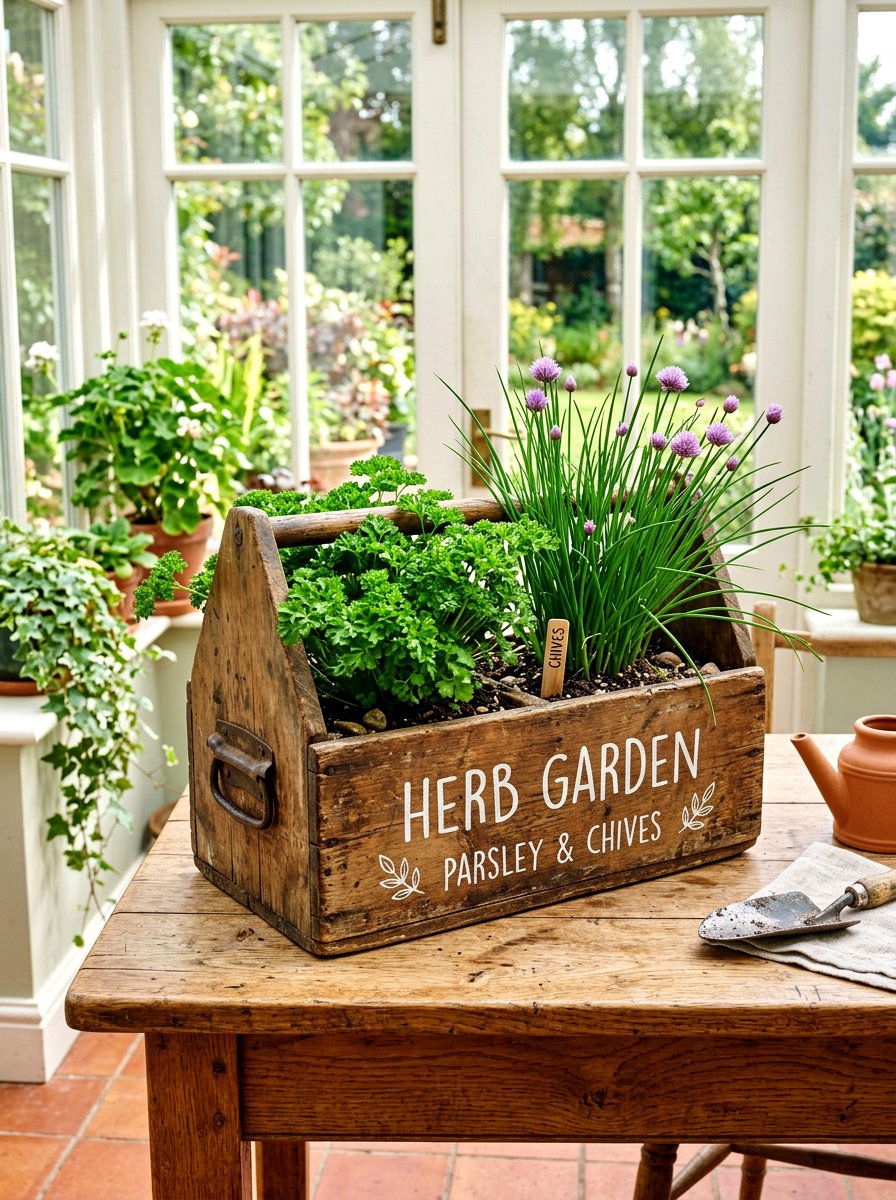 Repurposed Wooden Box Garden - 30 small herb garden ideas