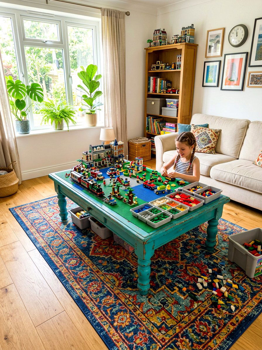 Repurposed coffee table lego station - 30 lego table ideas