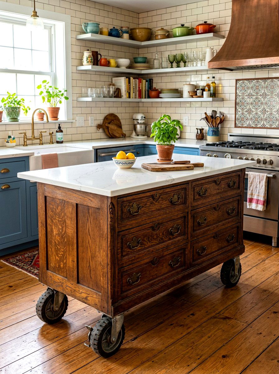 Repurposed dresser kitchen island on casters - 30 movable kitchen island ideas