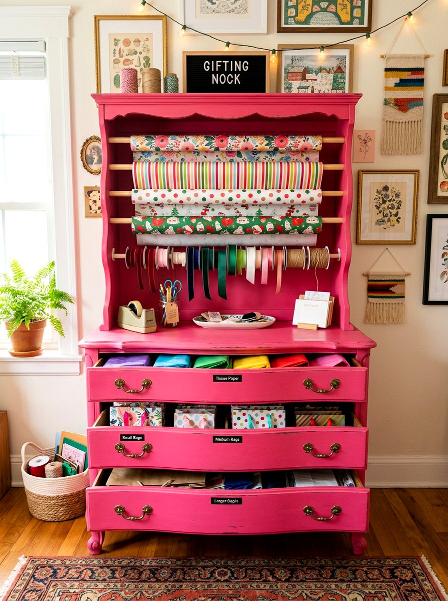 Repurposed dresser wrapping station - 30 gift wrapping station ideas