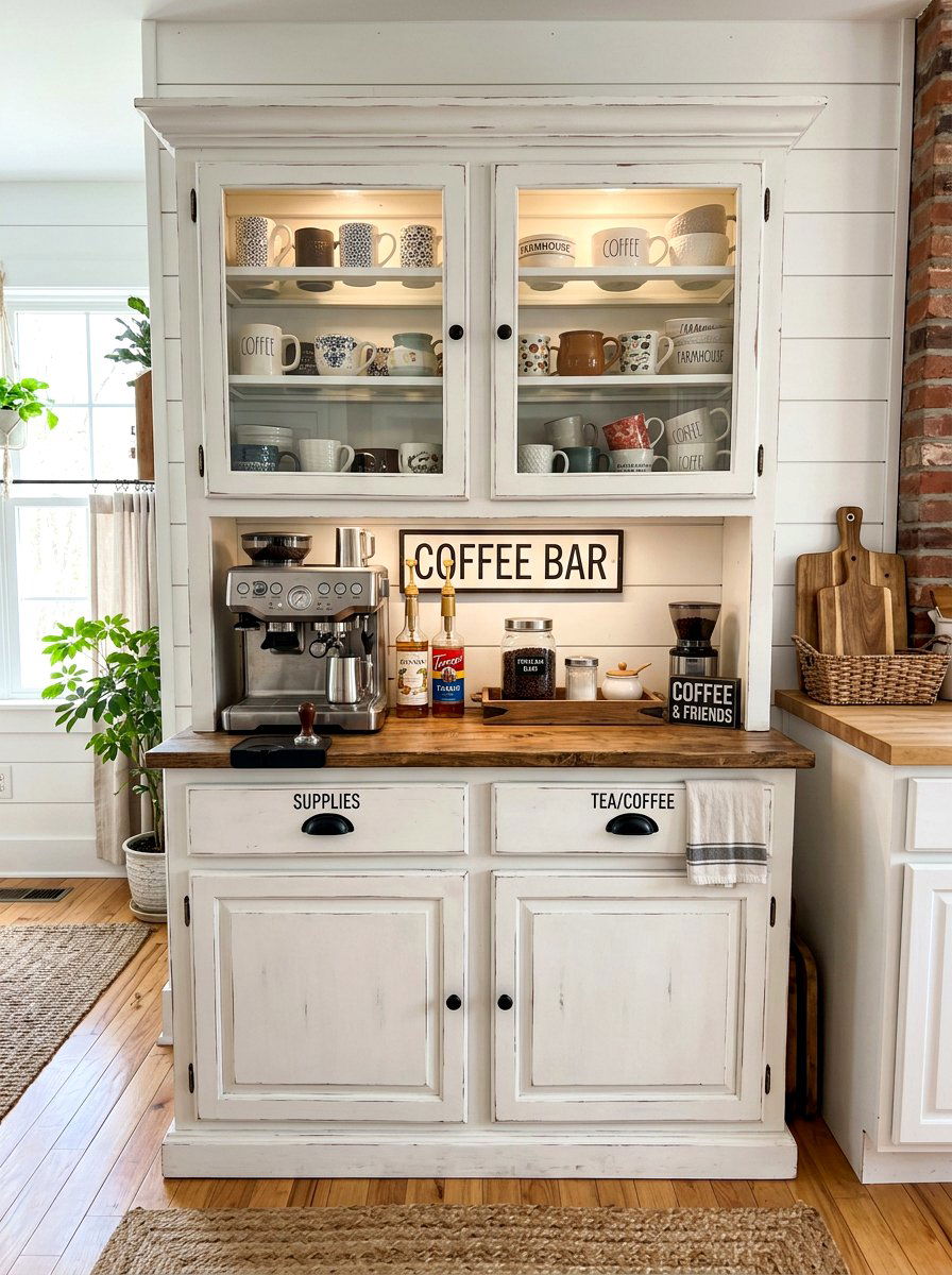 Repurposed hutch coffee bar - 30 coffee station ideas