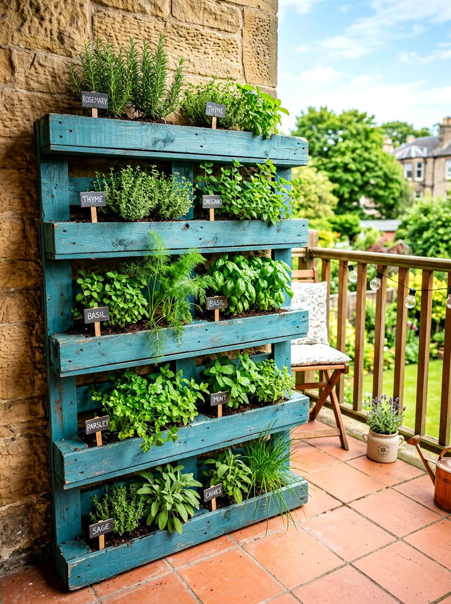 Repurposed pallet herb planter - 30 herb patio border ideas