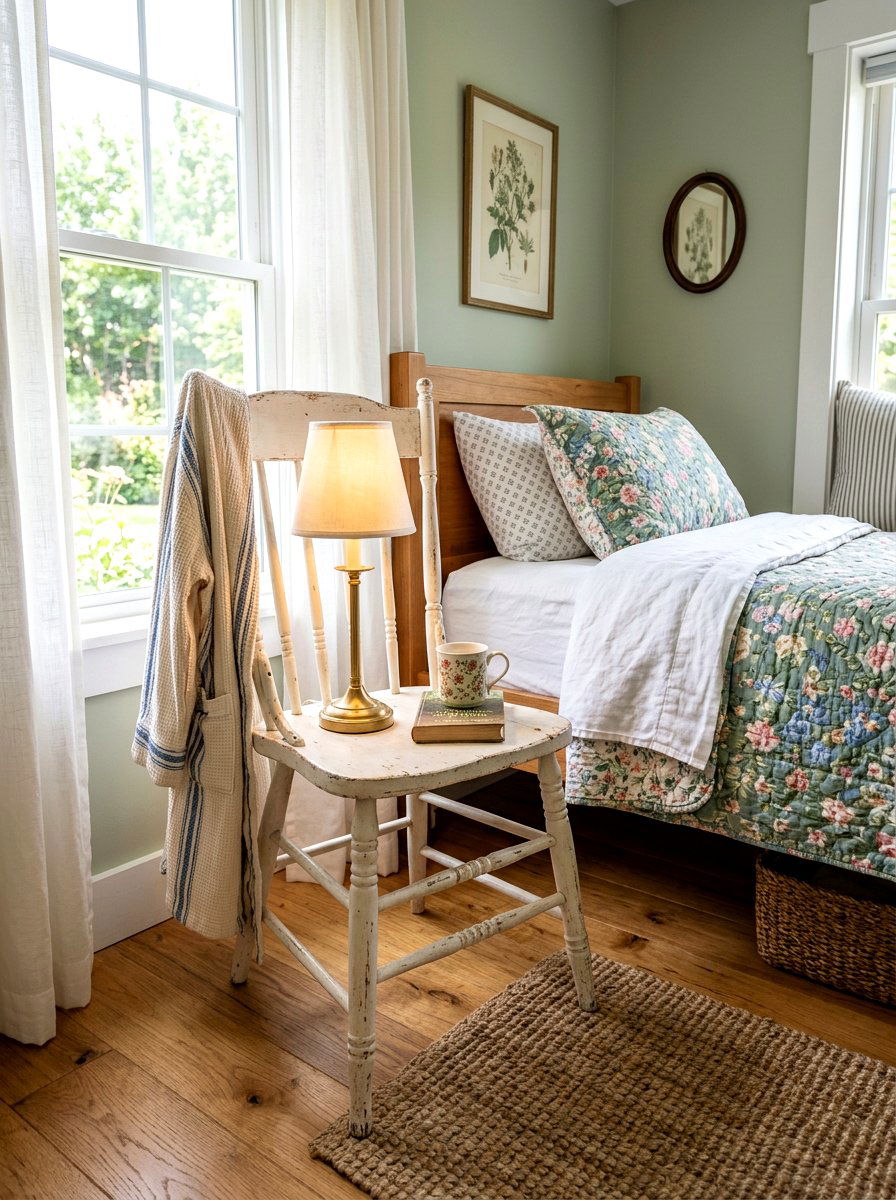 Repurposed vintage chair stand - 30 guest room nightstand ideas