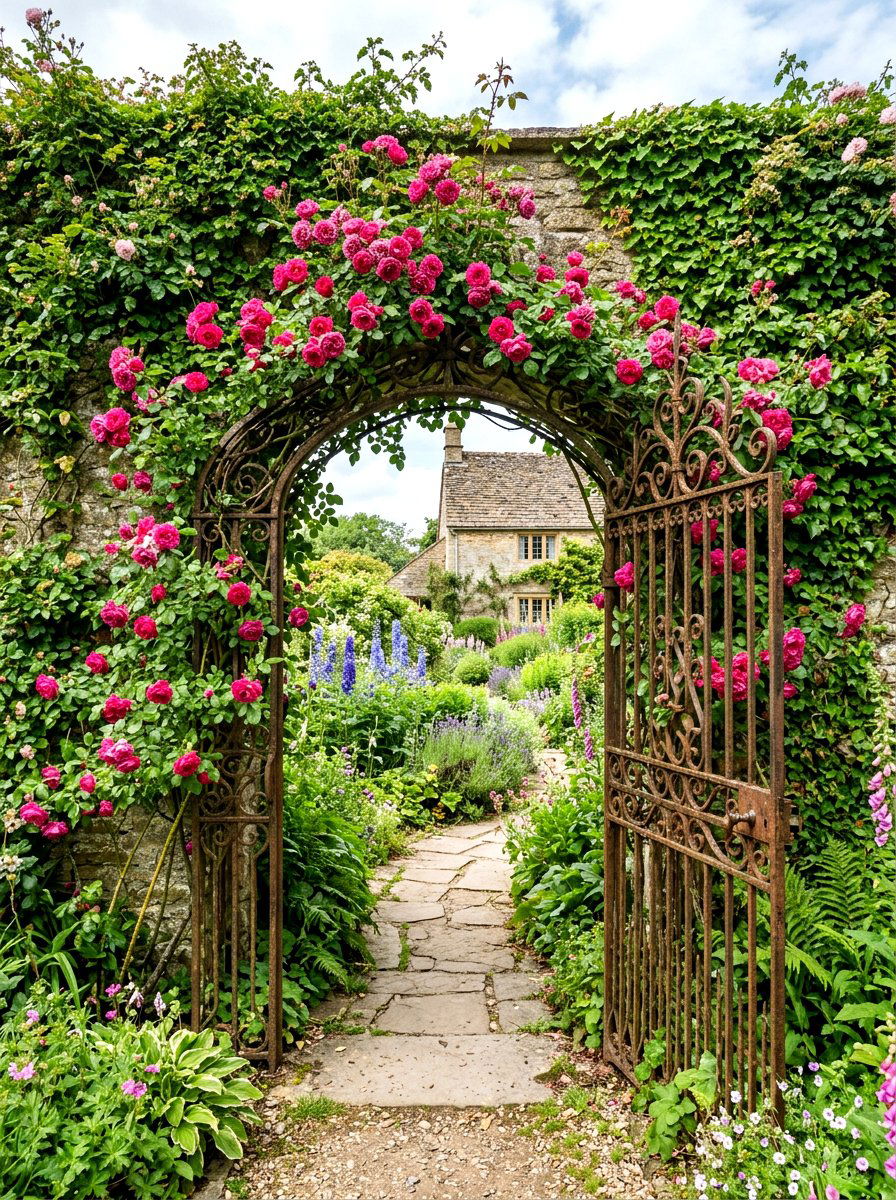 Repurposed vintage gate - 30 climbing rose trellis ideas