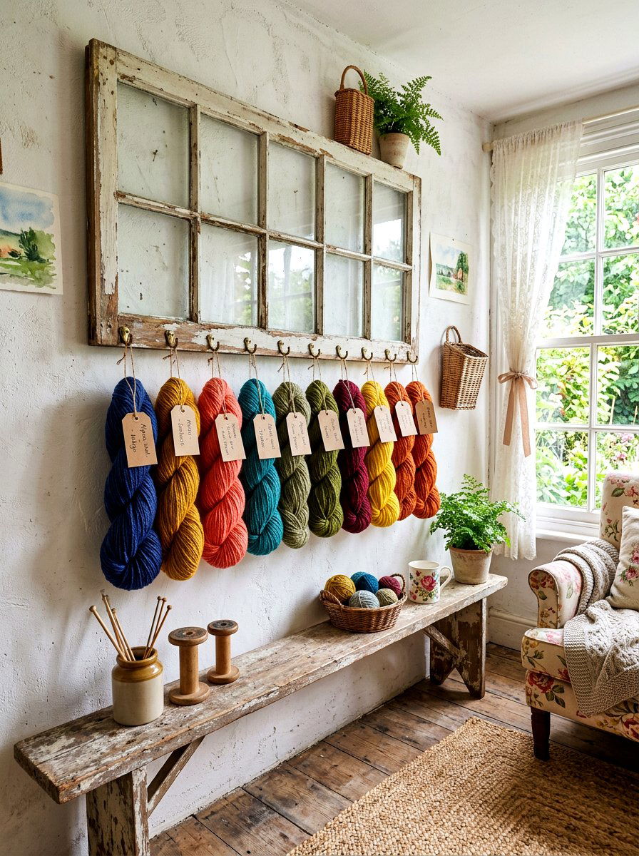 Repurposed window frames - 30 yarn storage ideas